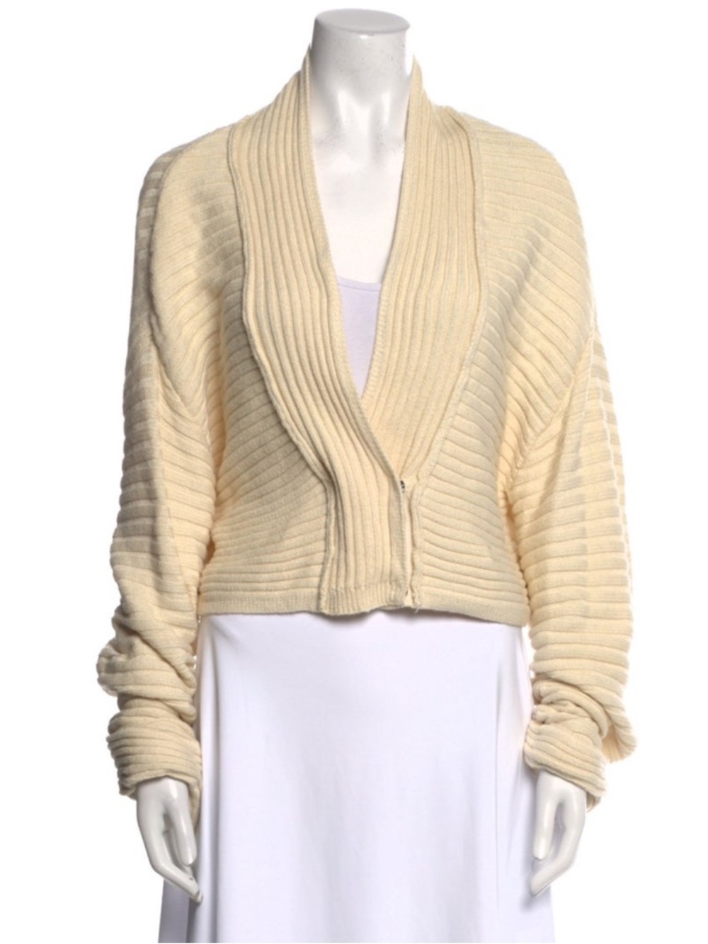 Raquel Allegra Ivory Ribbed Shawl-Collar Cardigan - size 1